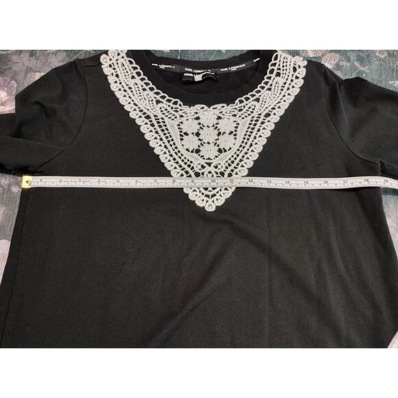Karl Lagerfeld Sweater Blouse Crochet Neckline Long Sleeve Black Womens Small - Picture 4 of 5